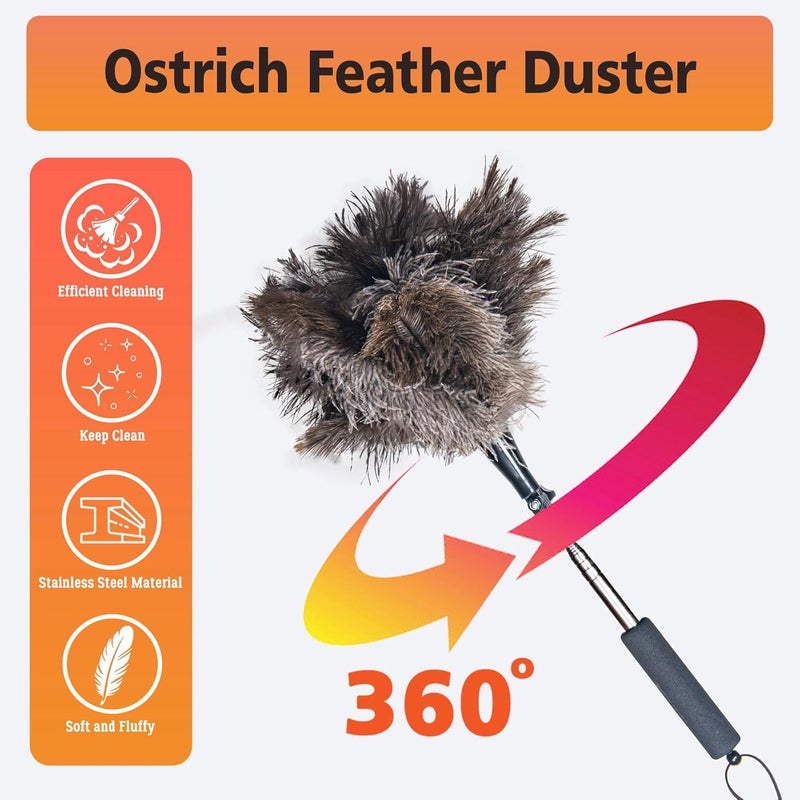 Cede noo Feather Duster for Electronics Fragile Items, Soft Ostrich Feathers Dusting Tool for Keyboard, Screen, Office and Home Cleaning, Black Handle(A12-Black) - Image 5
